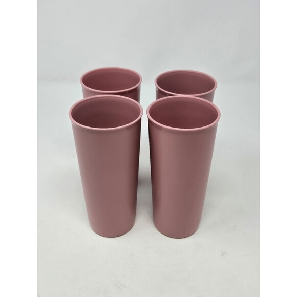 VINTAGE TUPPERWARE SET OF 4 TALL TUMBLERS DUSTY ROSE PINK 12 OZ DRINKWARE 1990S - Picture 2 of 12